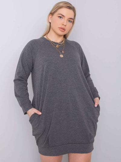 Ciemnoszara melanżowa sukienka plus size z długim rękawem