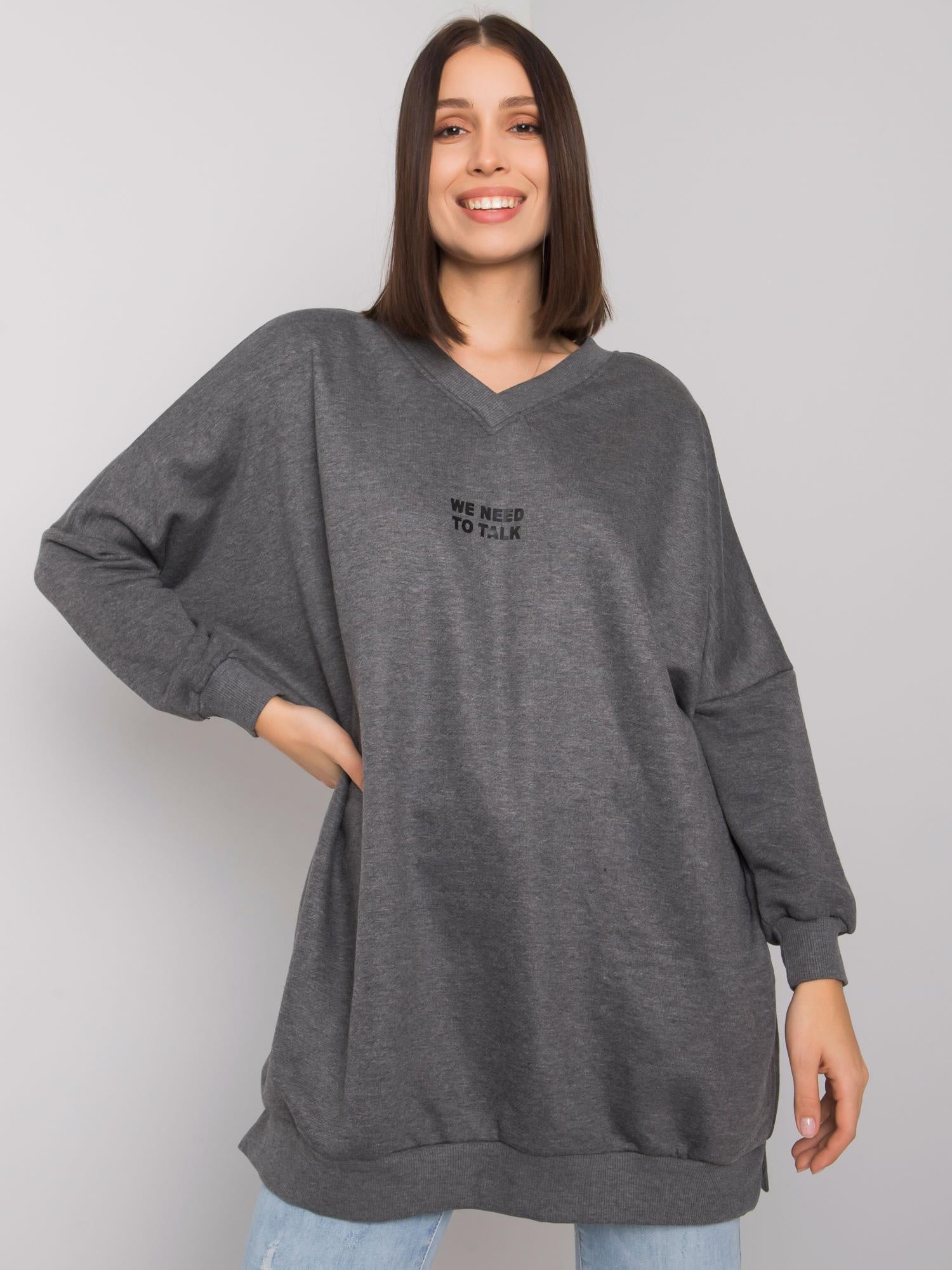 Ciemnoszara melanżowa tunika plus size z bawełny