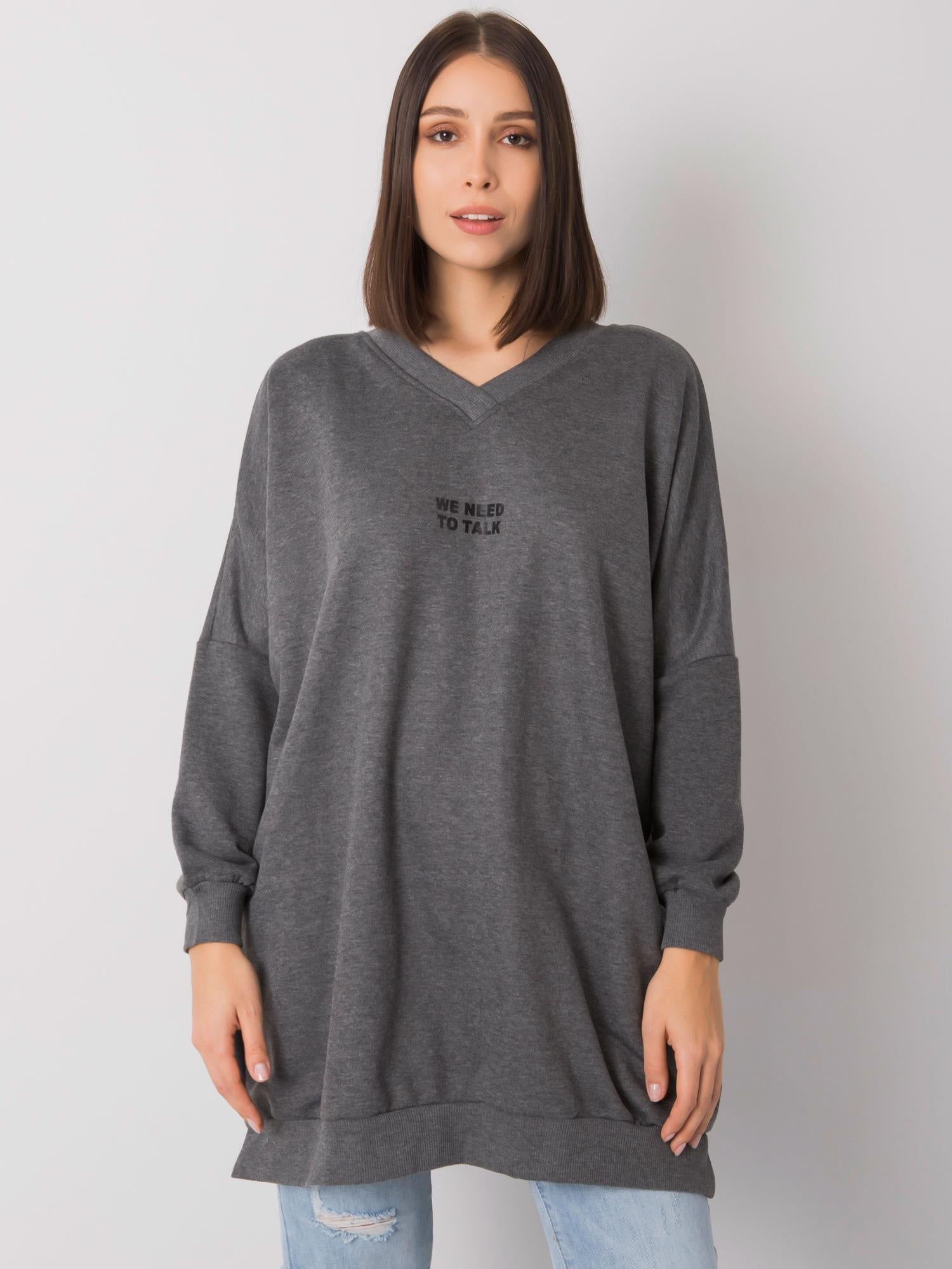 Ciemnoszara melanżowa tunika plus size z bawełny