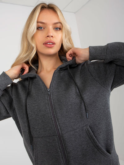 Ciemnoszara rozpinana bluza basic z kapturem RUE PARIS