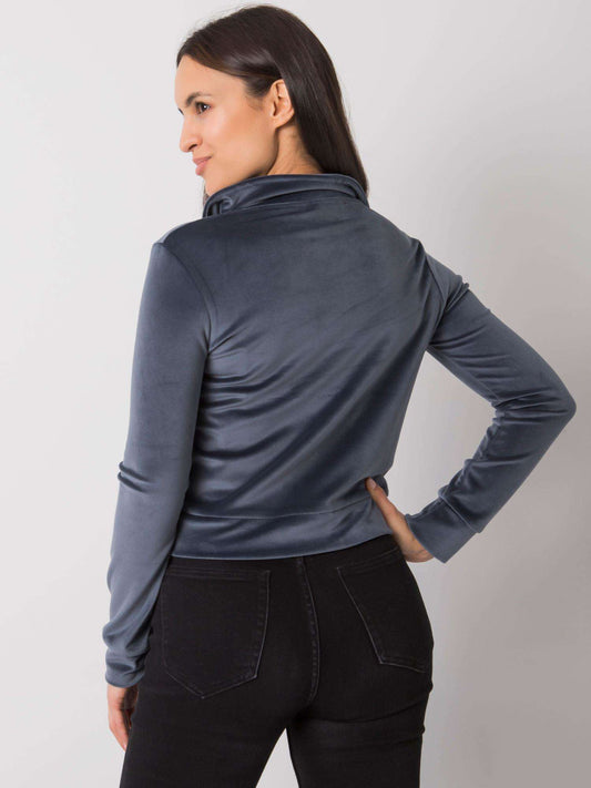 RUE PARIS Ciemnoszara bluza z weluru na suwak