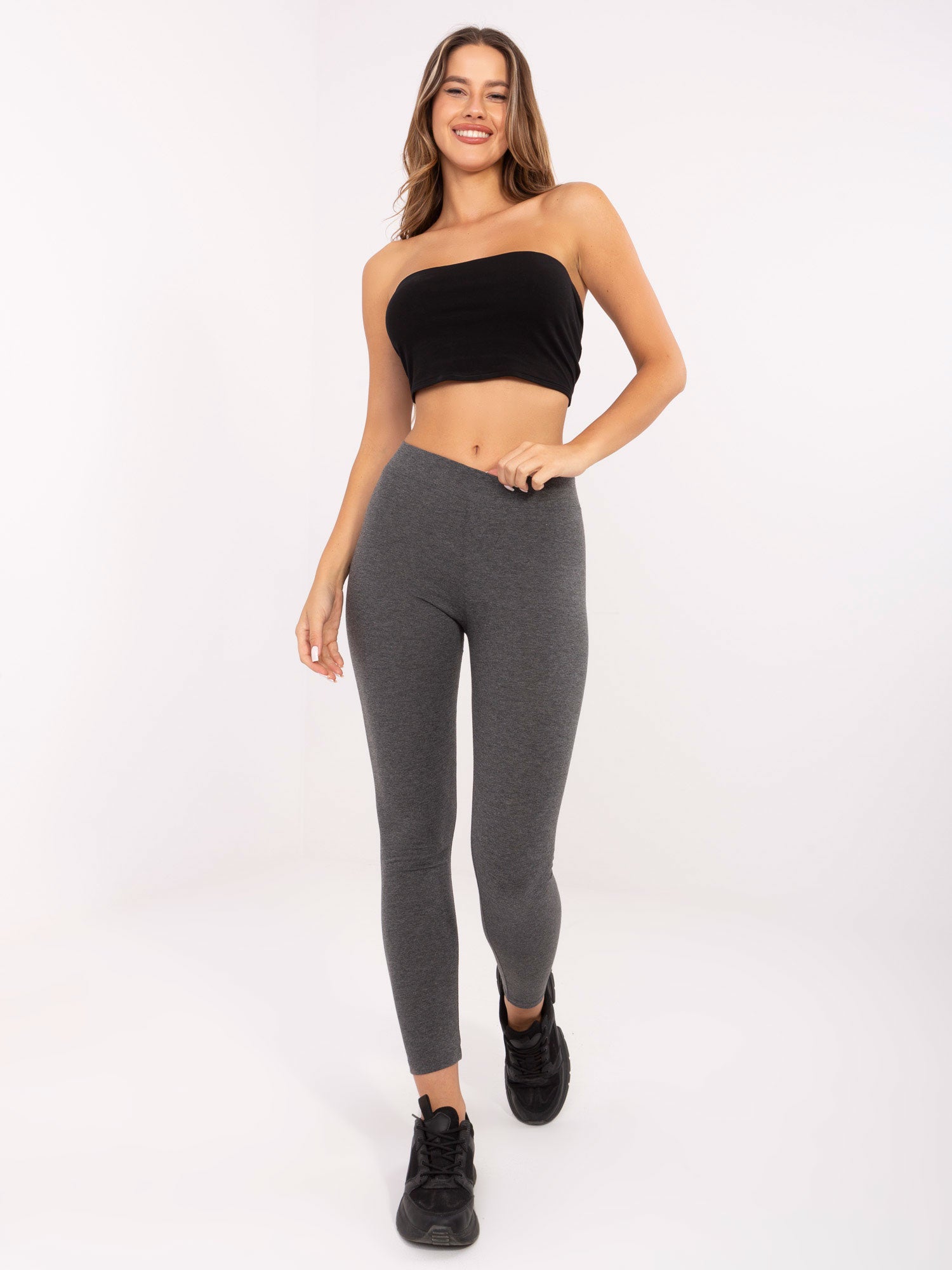 BASIC FEEL GOOD Ciemnoszare legginsy z bawełny