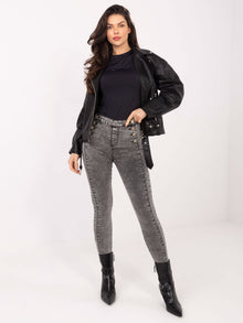 Ciemnoszare jeansy damskie skinny z ozdobnymi guzikami
