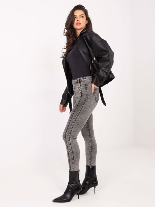 Ciemnoszare jeansy damskie skinny z ozdobnymi guzikami