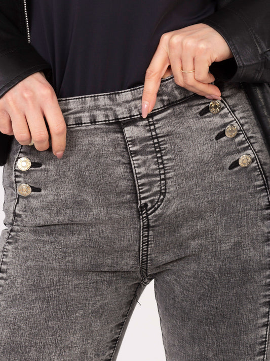 Ciemnoszare jeansy damskie skinny z ozdobnymi guzikami