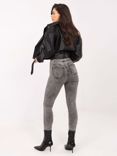 Ciemnoszare jeansy damskie skinny z ozdobnymi guzikami