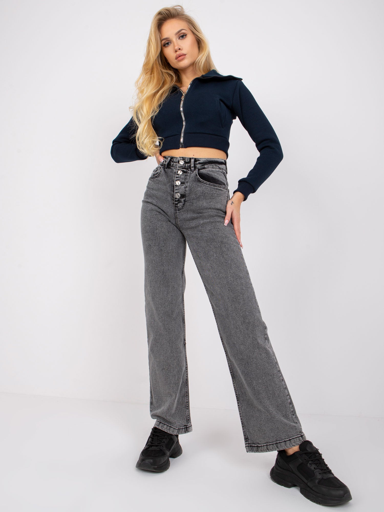 Ciemnoszare spodnie jeansowe high waist