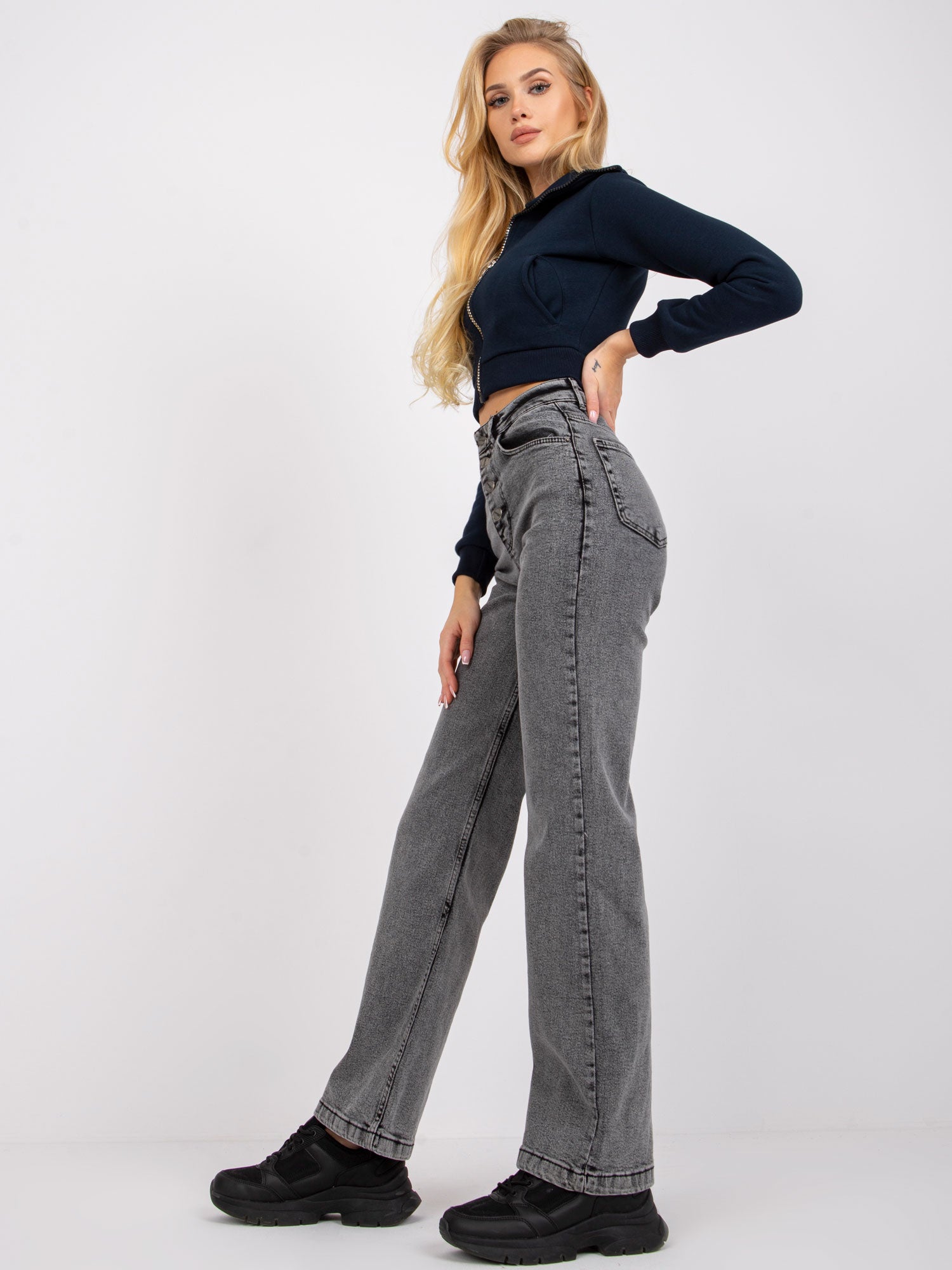 Ciemnoszare spodnie jeansowe high waist