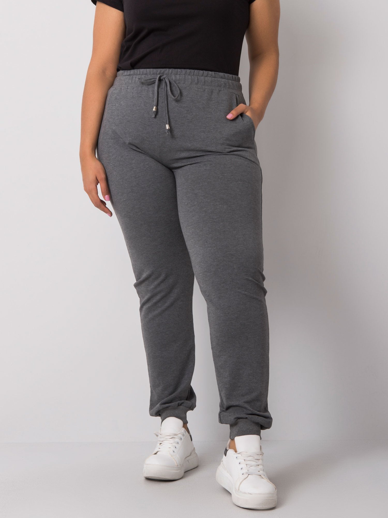Ciemnoszare melanżowe damskie spodnie dresowe plus size