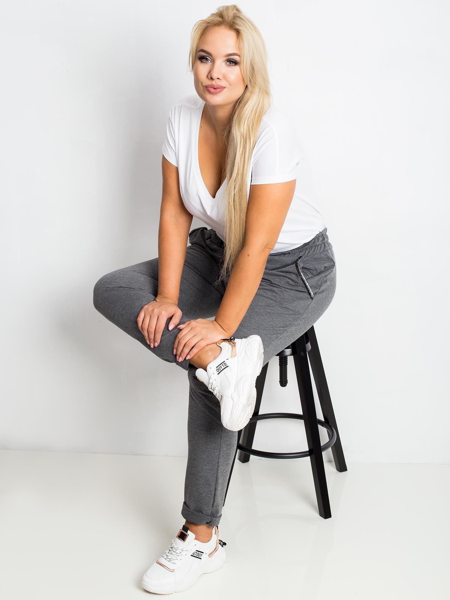 Ciemnoszare bawełniane spodnie plus size