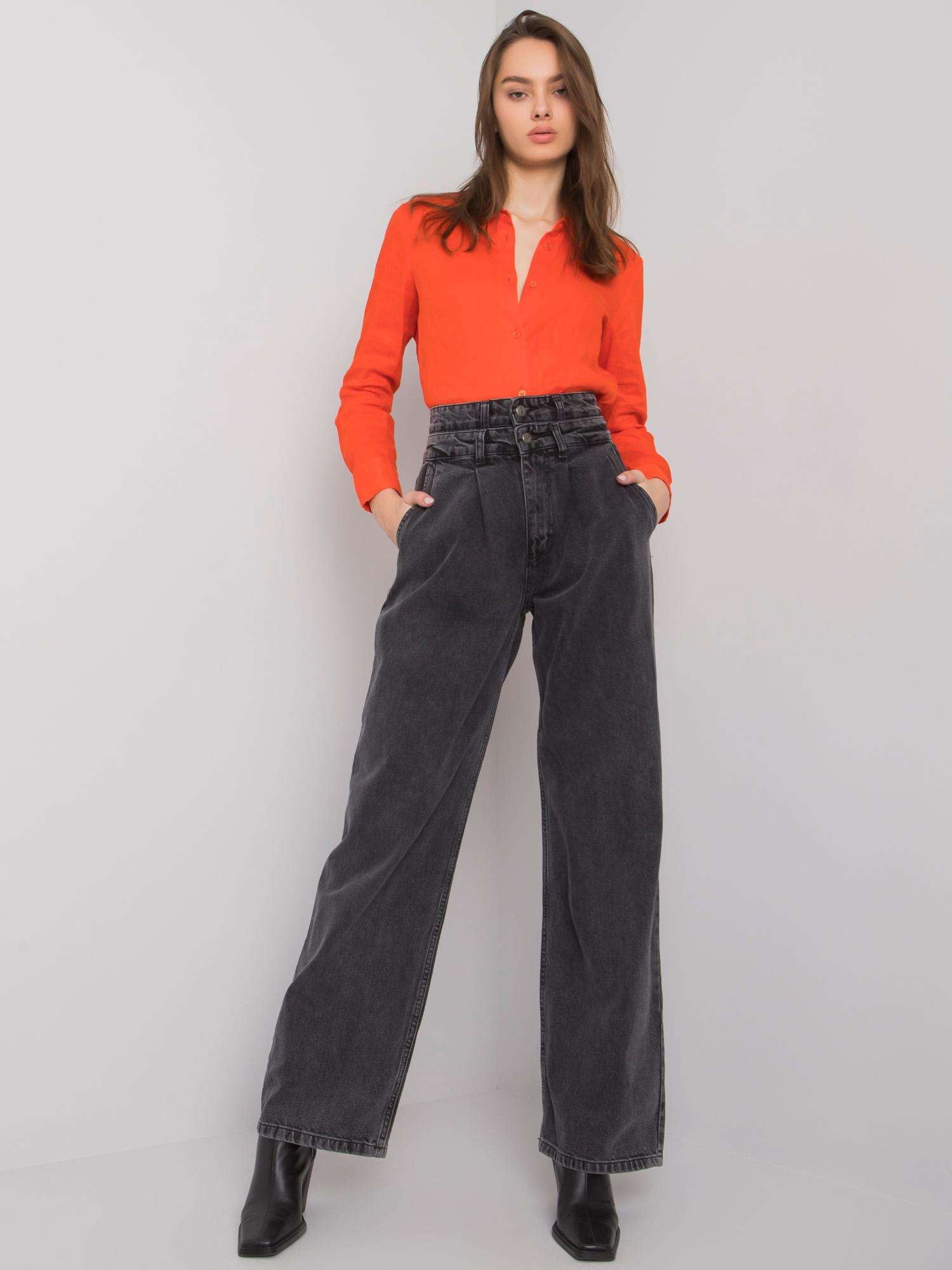 Ciemnoszare szerokie jeansy high waist