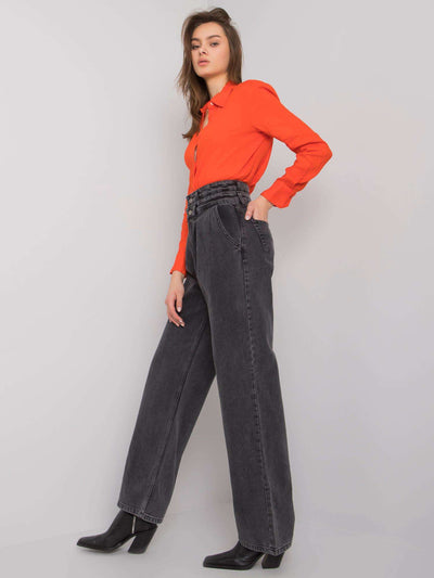 Ciemnoszare szerokie jeansy high waist