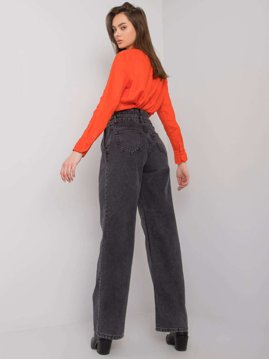 Ciemnoszare szerokie jeansy high waist