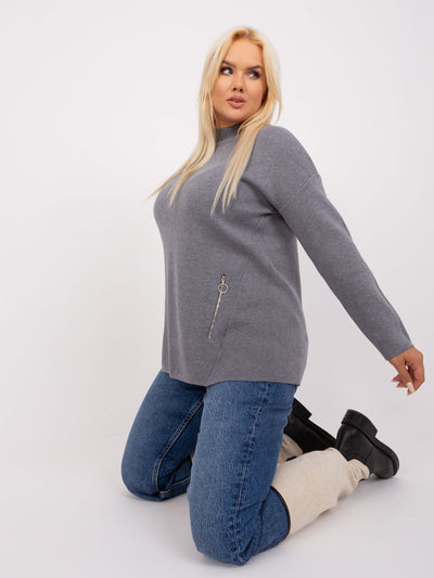 Ciemnoszary damski sweter plus size z zamkami