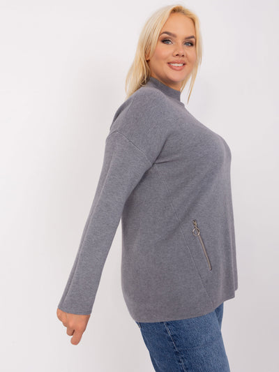 Ciemnoszary damski sweter plus size z zamkami