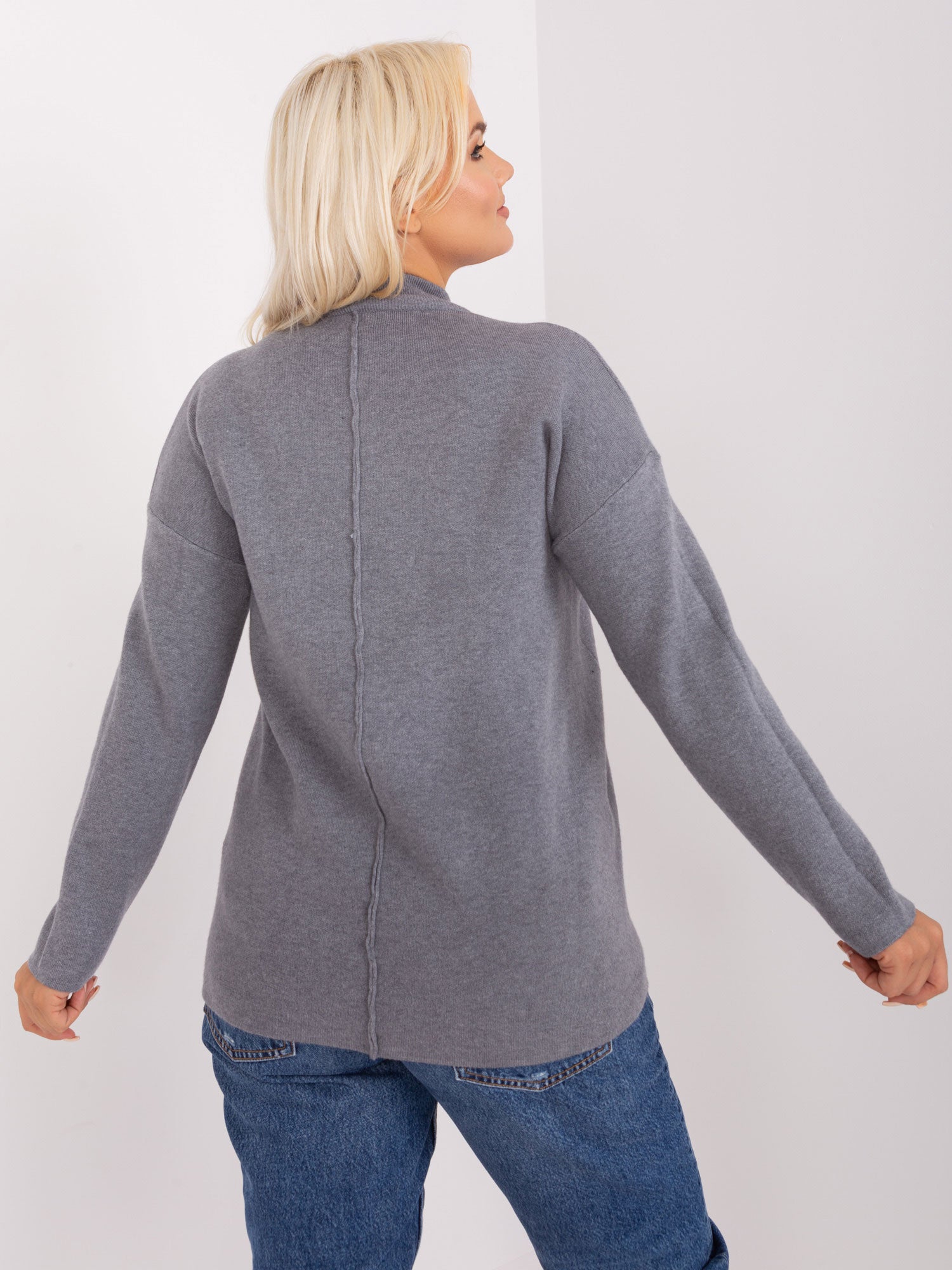 Ciemnoszary damski sweter plus size z zamkami