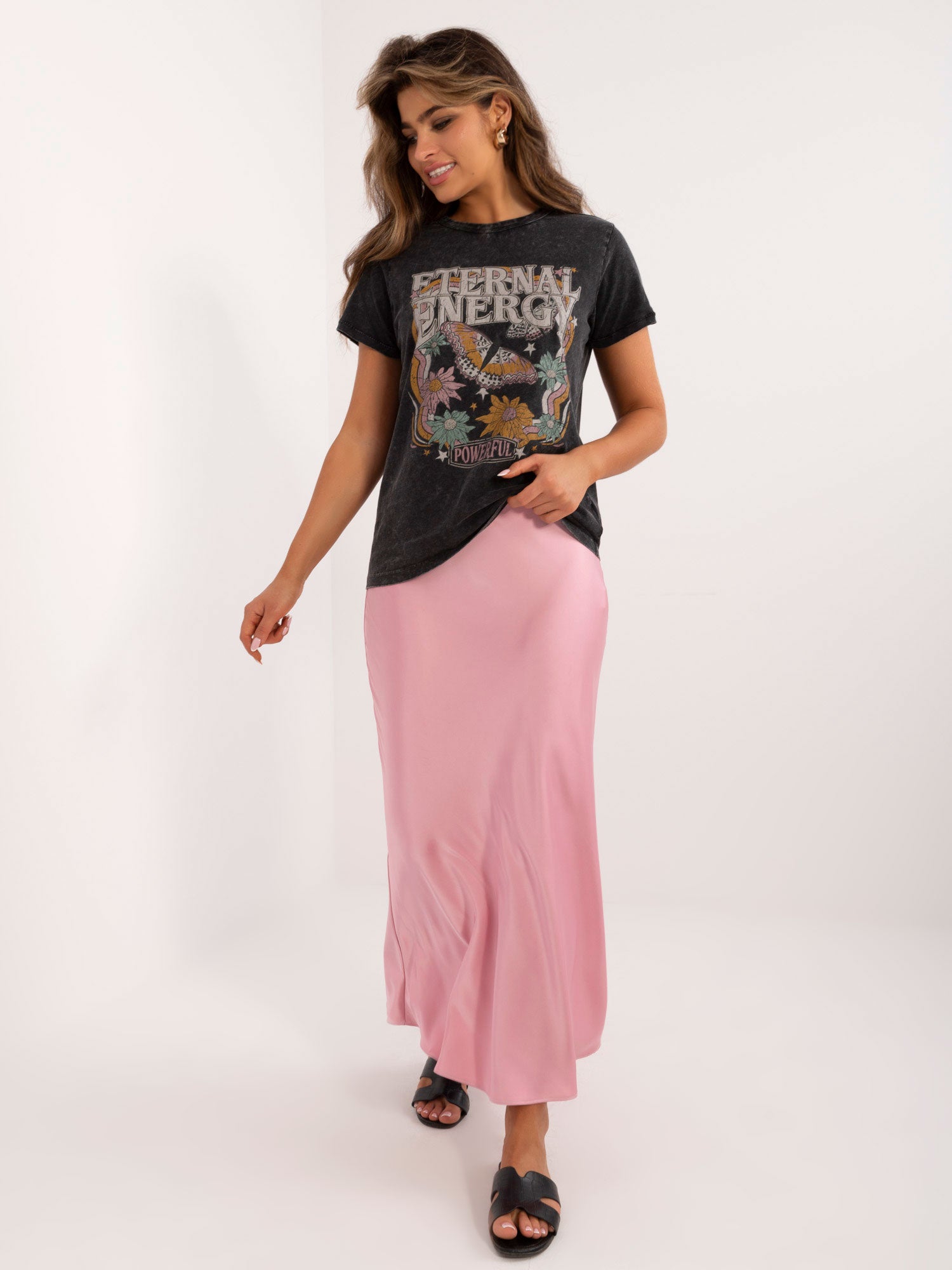 SUBLEVEL Ciemnoszary damski t-shirt z nadrukiem
