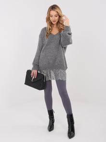 Ciemnoszary elegancki sweter z koronką