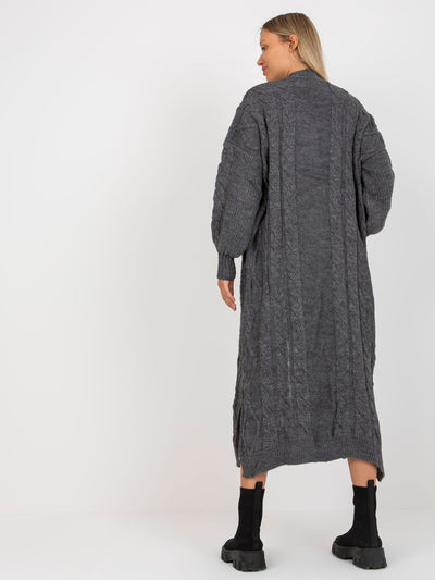 Ciemnoszary maxi kardigan z kieszeniami RUE PARIS