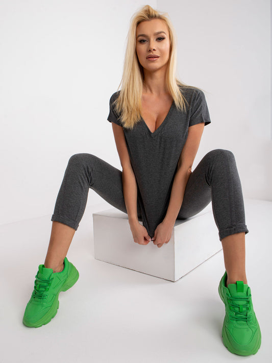 Melanżowy t-shirt V-neck beżowy
