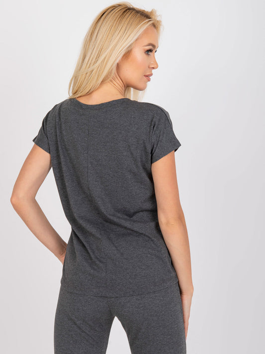 Melanżowy t-shirt V-neck beżowy