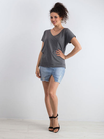 Melanżowy t-shirt V-neck beżowy