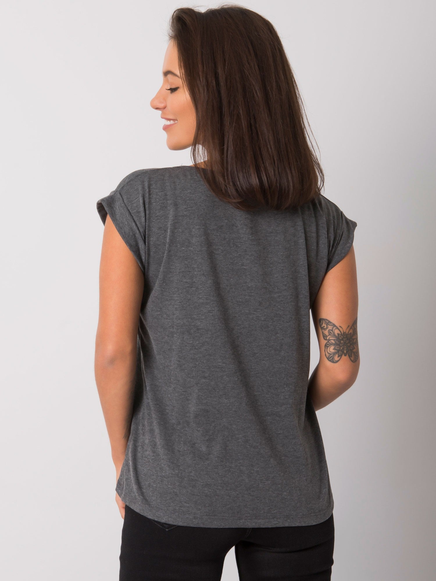 Melanżowy t-shirt damski ciemnoszary