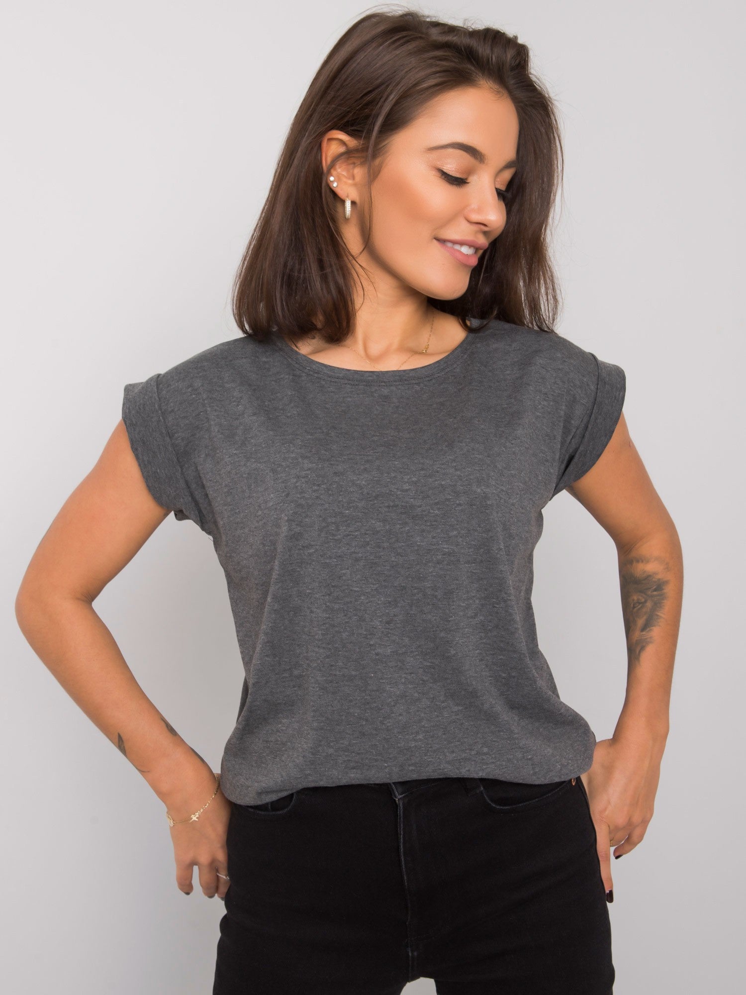 Melanżowy t-shirt damski ciemnoszary