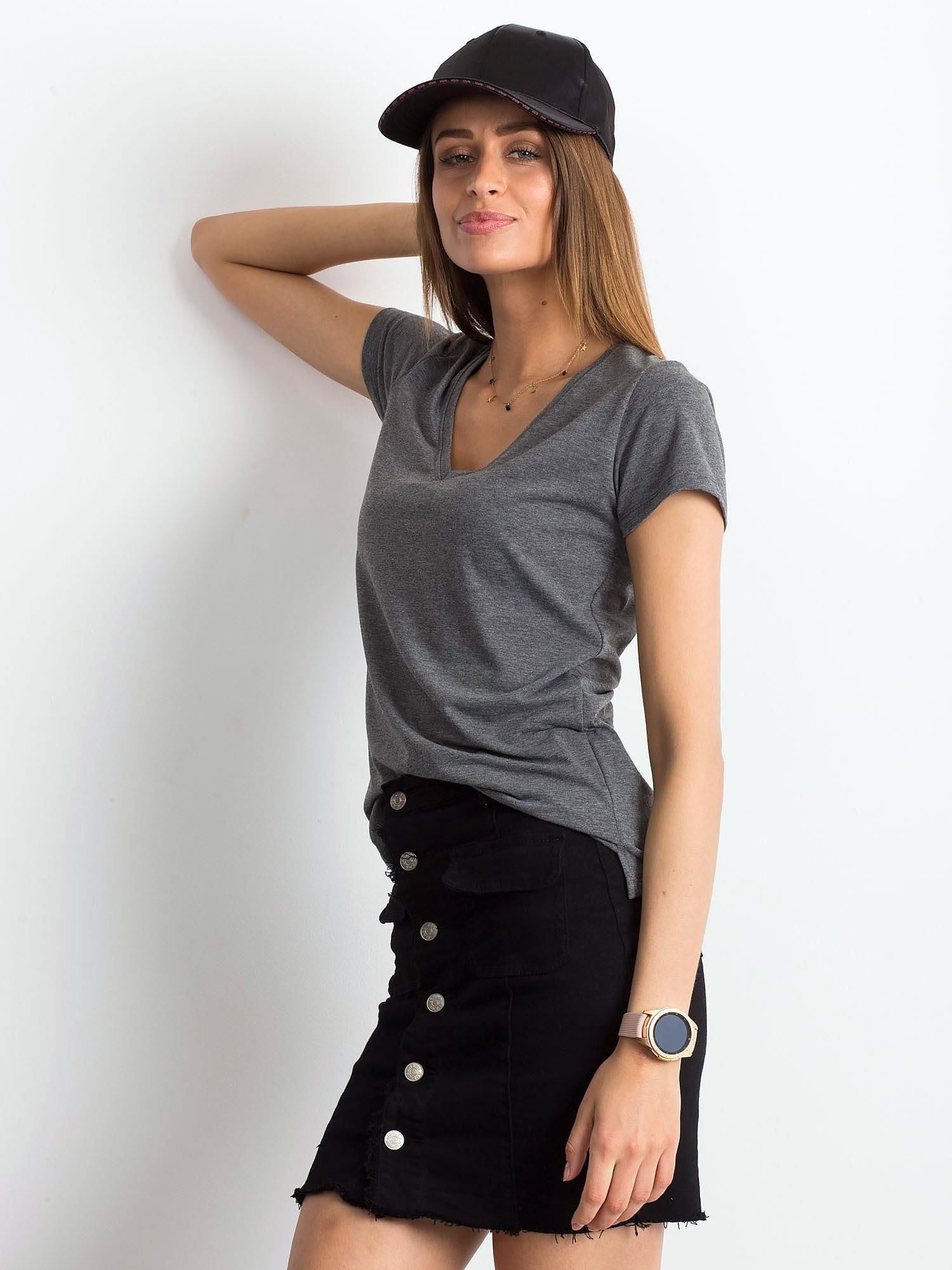 Melanżowy t-shirt w serek ciemnoszary