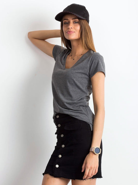 Melanżowy t-shirt w serek ciemnoszary
