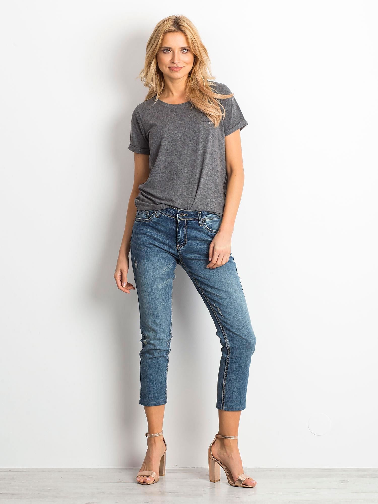 Bawełniany melanżowy t-shirt damski basic ciemnoszary