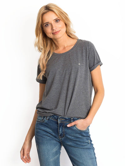 Bawełniany melanżowy t-shirt damski basic ciemnoszary