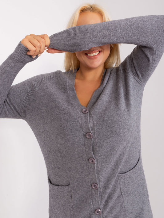 Ciemnoszary damski kardigan plus size z kieszeniami