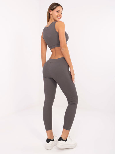 FOR FITNESS Ciemnoszary sportowy komplet z crop topem