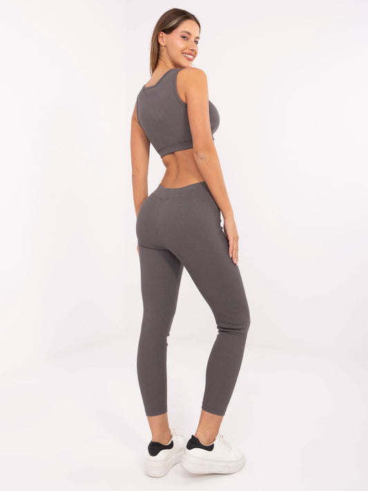 FOR FITNESS Ciemnoszary sportowy komplet z crop topem