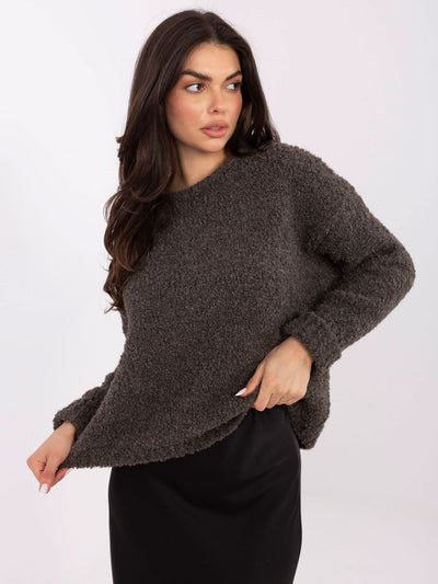 Ciemnoszary sweter boucle z okrągłym dekoltem