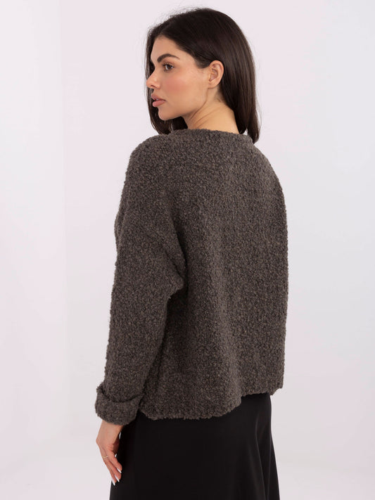 Ciemnoszary sweter boucle z okrągłym dekoltem
