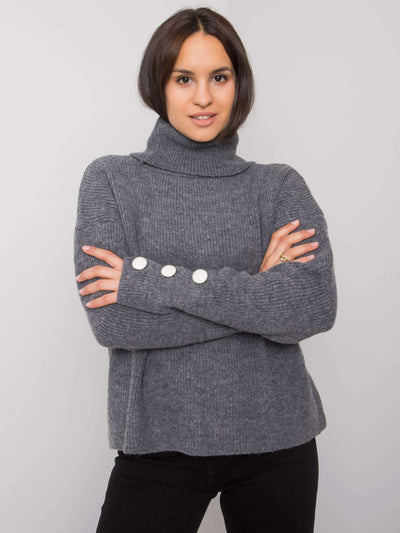 RUE PARIS Ciemnoszary sweter golf z guzikami