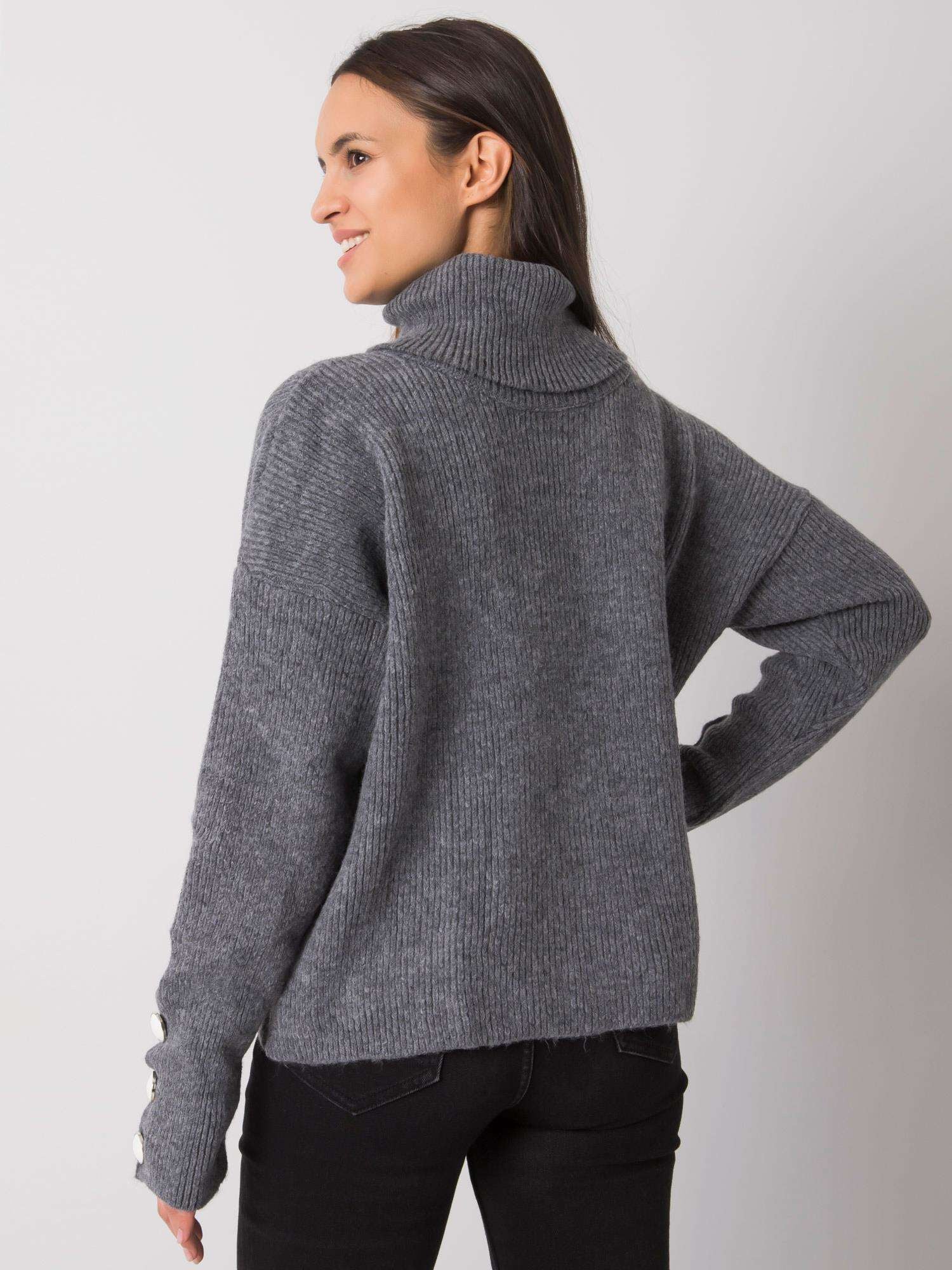 RUE PARIS Ciemnoszary sweter golf z guzikami