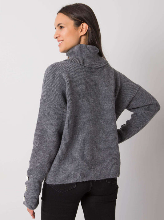 RUE PARIS Ciemnoszary sweter golf z guzikami