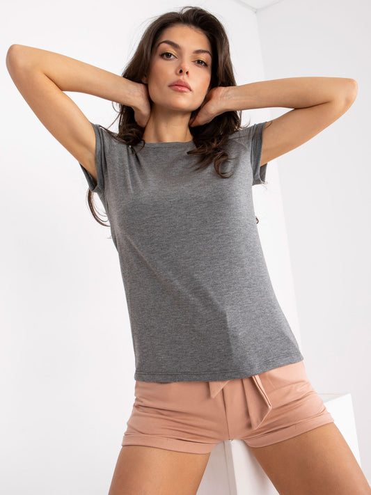 Ciemnoszary melanżowy t-shirt damski basic