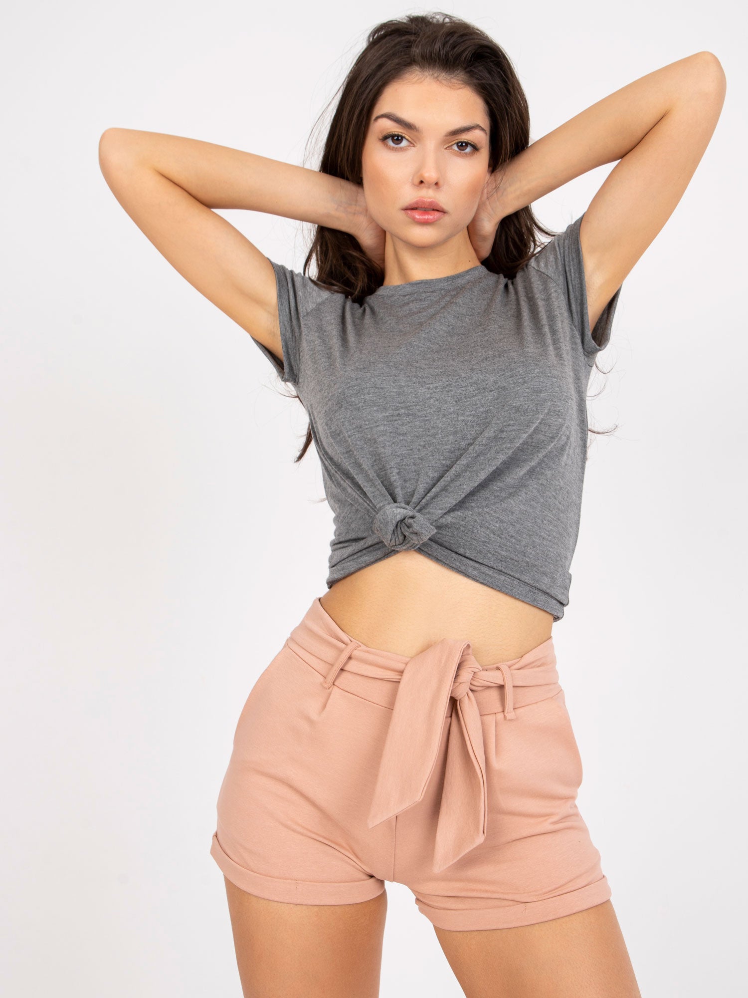 Ciemnoszary melanżowy t-shirt damski basic