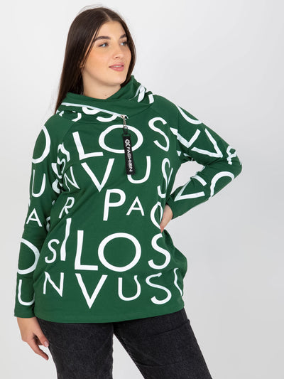 Ciemnozielona bluza plus size z kapturem i nadrukiem