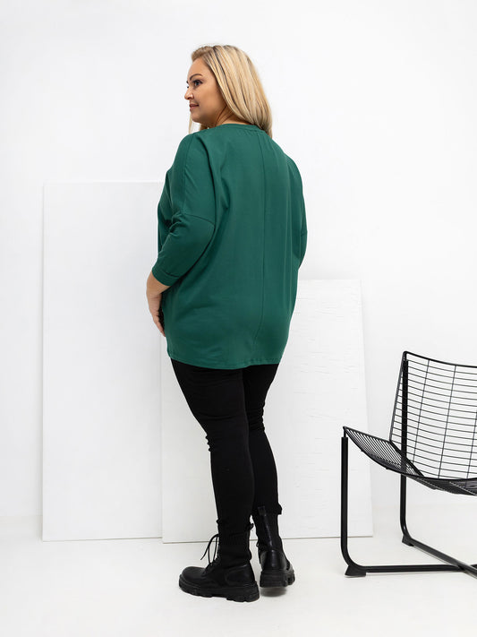 Ciemnozielona bluzka plus size z rękawem 3/4