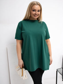 Ciemnozielona bluzka plus size z falbaną