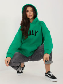 RUE PARIS Ciemnozielona ocieplana bluza oversize z kapturem