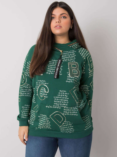 Ciemnozielona bluza plus size z dżetami