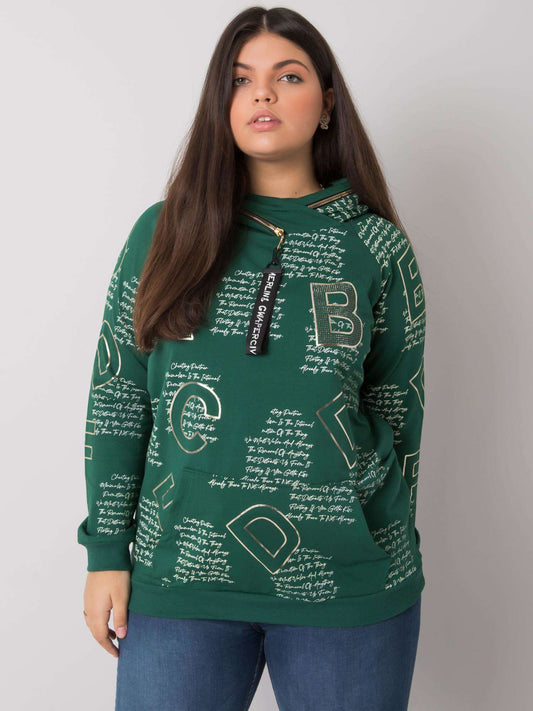 Ciemnozielona bluza plus size z dżetami