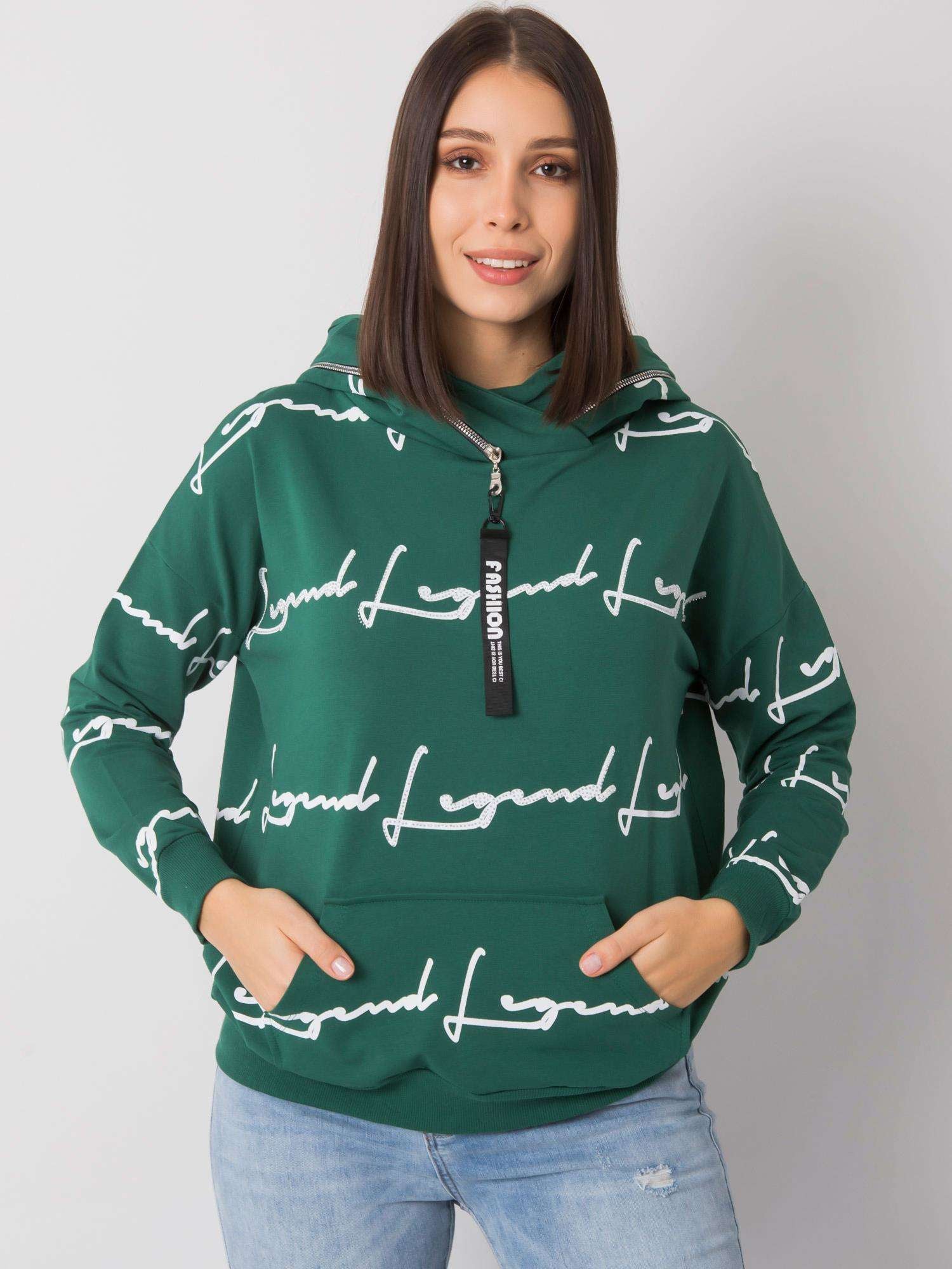 Ciemnozielona bluza plus size z printem