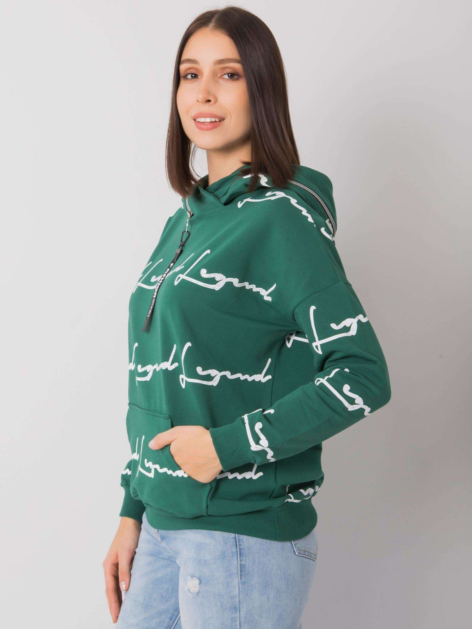 Ciemnozielona bluza plus size z printem